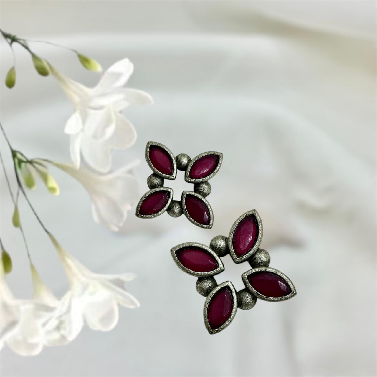 Silver plated Brass Earrings (Crimson) #1