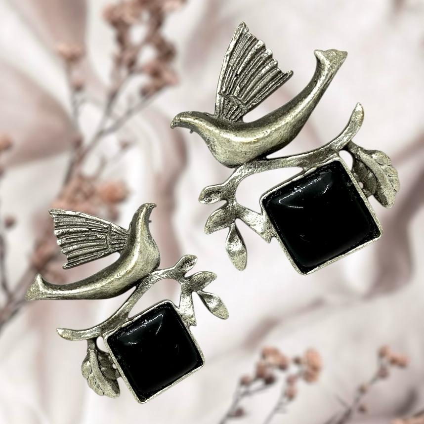 Silver plated Brass Earrings (Black)