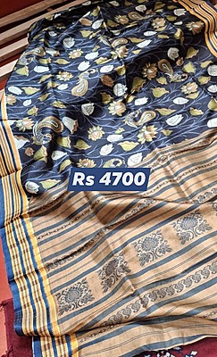 Charcoal Black Digital Print Pure Katan Silk