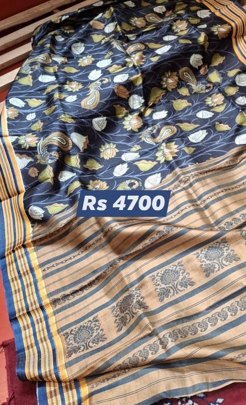 Charcoal Black Digital Print Pure Katan Silk