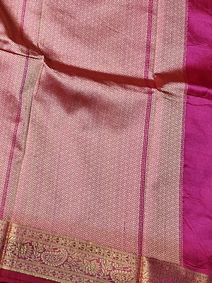 Rani Pink with Red Dual Tone No Zari Banarasi Saree Online