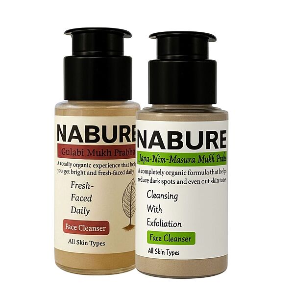 NABURE Gulabi Mukh Prabha & Japa Nim Masura Powder Cleanser for Brightening (Pack of 2, 28g Each)
