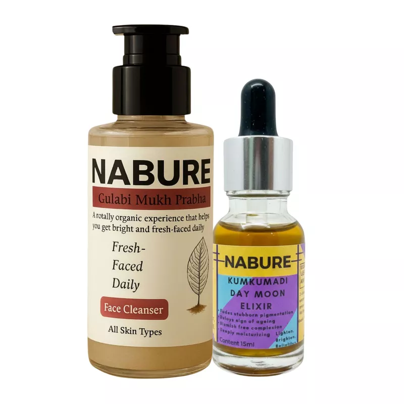 NABURE Daily Glow Combo – Gulabi Mukh Prabha Face Cleanser & Kumkumadi Day Moon Elixir