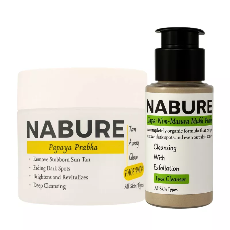 NABURE Skin Brightening Combo – Japa Nim Masura Mukh Prabha Face Cleanser & Papaya Prabha Face Pack