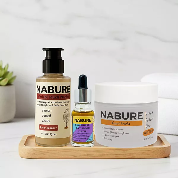 NABURE Glow Combo – Face Cleanser, Kesari Face Pack & Kumkumadi Elixir