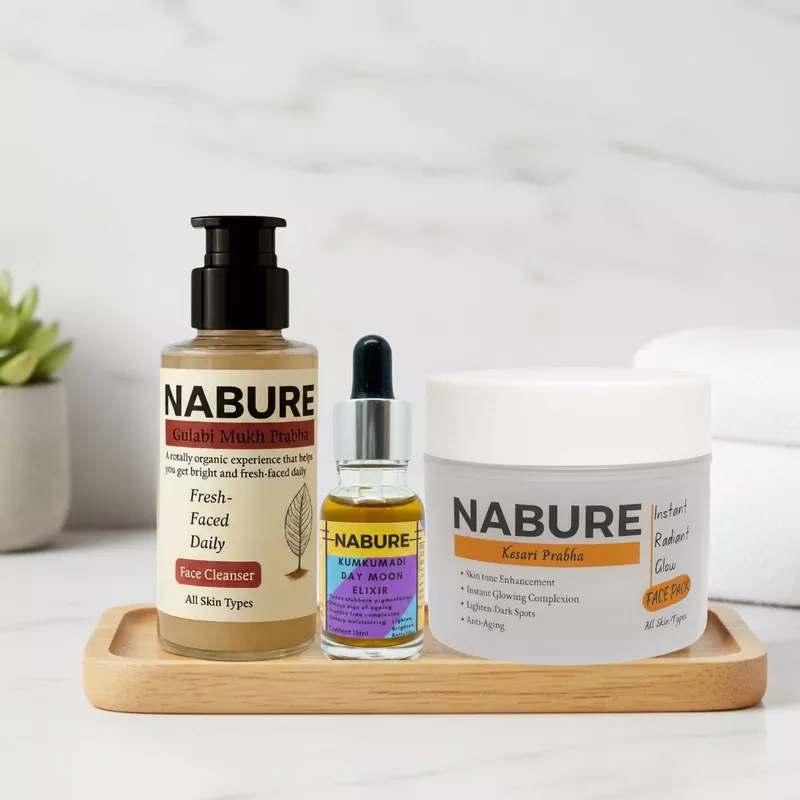 NABURE Glow Combo – Face Cleanser, Kesari Face Pack & Kumkumadi Elixir
