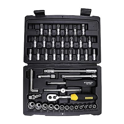 STANLEY STMT72794 1/4'' Square Drive Metric Socket Set with Double Nickel Chromium Alloy (46-Pieces), YELLOW & BLACK