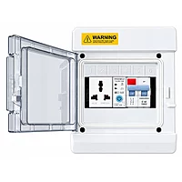 9-Way EV Charger MCB Box | IP66 Weatherproof Outdoor DB with 3-Pin 6A Socket, 32A 2-Pole AC MCB & Digital Energy Meter