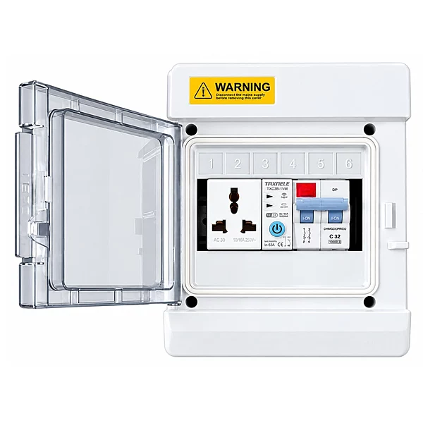 9-Way EV Charger MCB Box | IP66 Weatherproof Outdoor DB with 3-Pin 6A Socket, 32A 2-Pole AC MCB & Digital Energy Meter