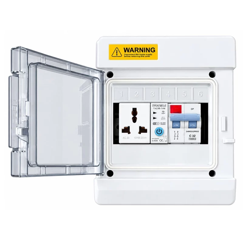 9-Way EV Charger MCB Box | IP66 Weatherproof Outdoor DB with 3-Pin 6A Socket, 32A 2-Pole AC MCB & Digital Energy Meter