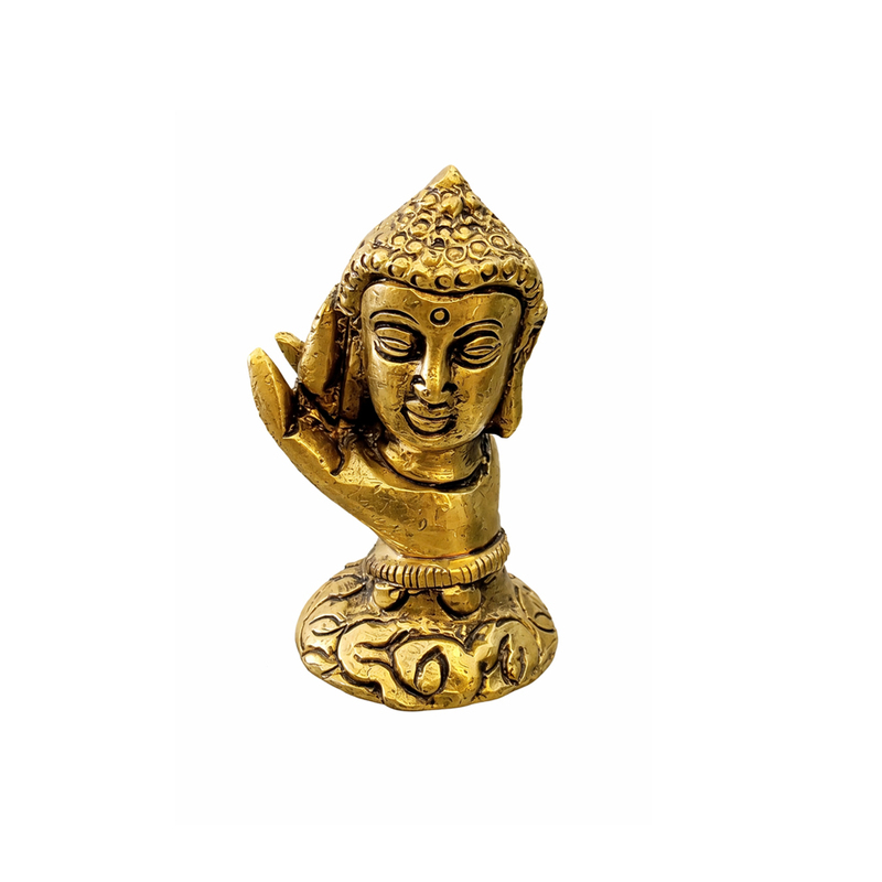 Golden Buddha Head Statue with Blessing Hand | Decorative Meditating Buddha Idol for Home Décor