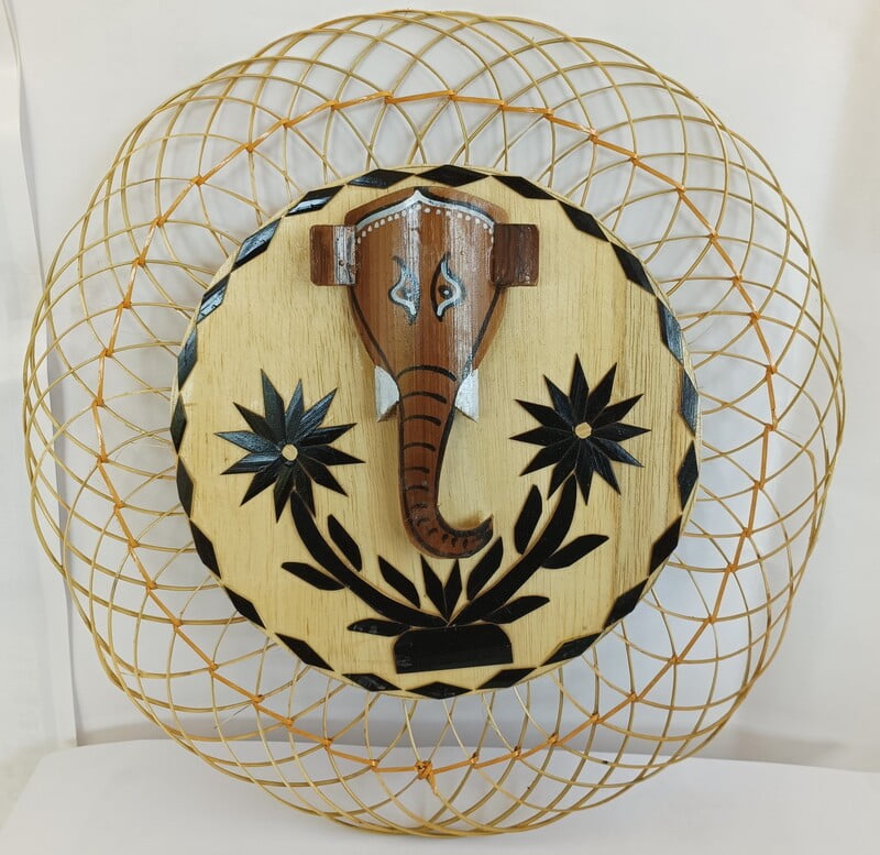 Eelika handmade Round Shaped Lord Ganesh Wall hanging made of bamboo || home and office