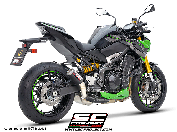 SC-Project CR-T Carbon Fibre Exhaust with Stoneguard Grid (WITHOUT Carbon Fibre Heat Protection) for Kawasaki Z900 2020-2024