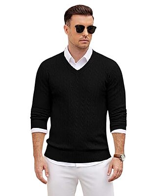 Men‘s V Neck Jumpers Knitted Sweaters, Slim Fit Pullover Long Sleeve Fall Winter Sweatshirts