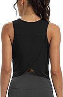 Workout Tops for Women Cropped Open Back Sleeveless Tank Tops Athletic Gym Yoga Shirts Loose Fit Black
