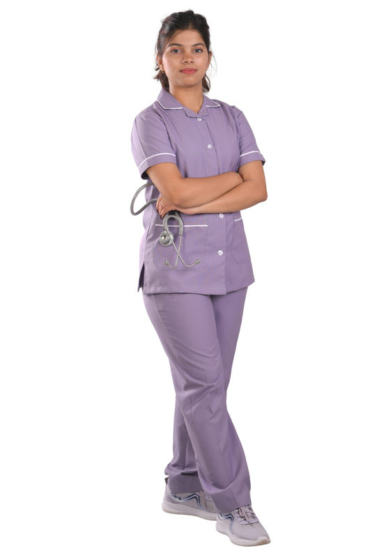 Ksvi Nurse Uniform L Collar Shirt & Pant Set || Pastel Lilac