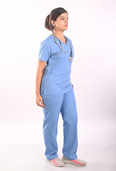 Ksvi Antibacterial Female V-Neck (Ceil Blue) Scrub Shirt Pant