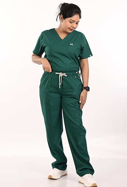 Ksvi Antibacterial Female V-Neck (Forest Green) Scrub Shirt Pant
