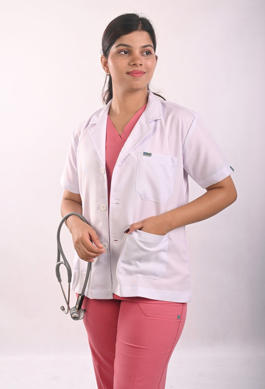 Female Half Sleeve Lab Coat White Premium Polyester