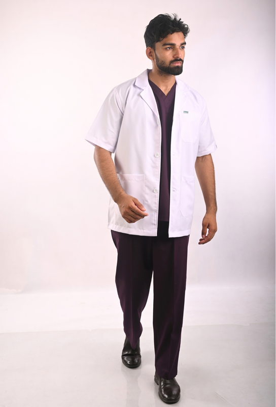 Male Half Sleeve Lab Coat White Premium Polyester 