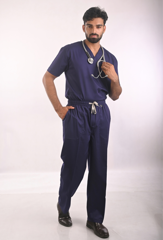 Ksvi Antibacterial Male V-Neck 2 Way Strech Scrub Shirt Pant (Navy)