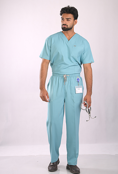 Ksvi Antibacterial Male V-Neck 2 Way Strech Scrub Shirt Pant (Eucalyptus)