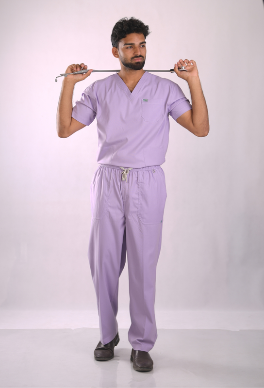 Ksvi Antibacterial Male V-Neck 2 Way Strech Scrub Shirt Pant (Pastel Licac)