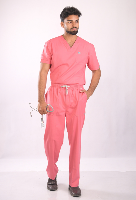 Ksvi Antibacterial Male V-Neck 2 Way Strech Scrub Shirt Pant (Mauve)