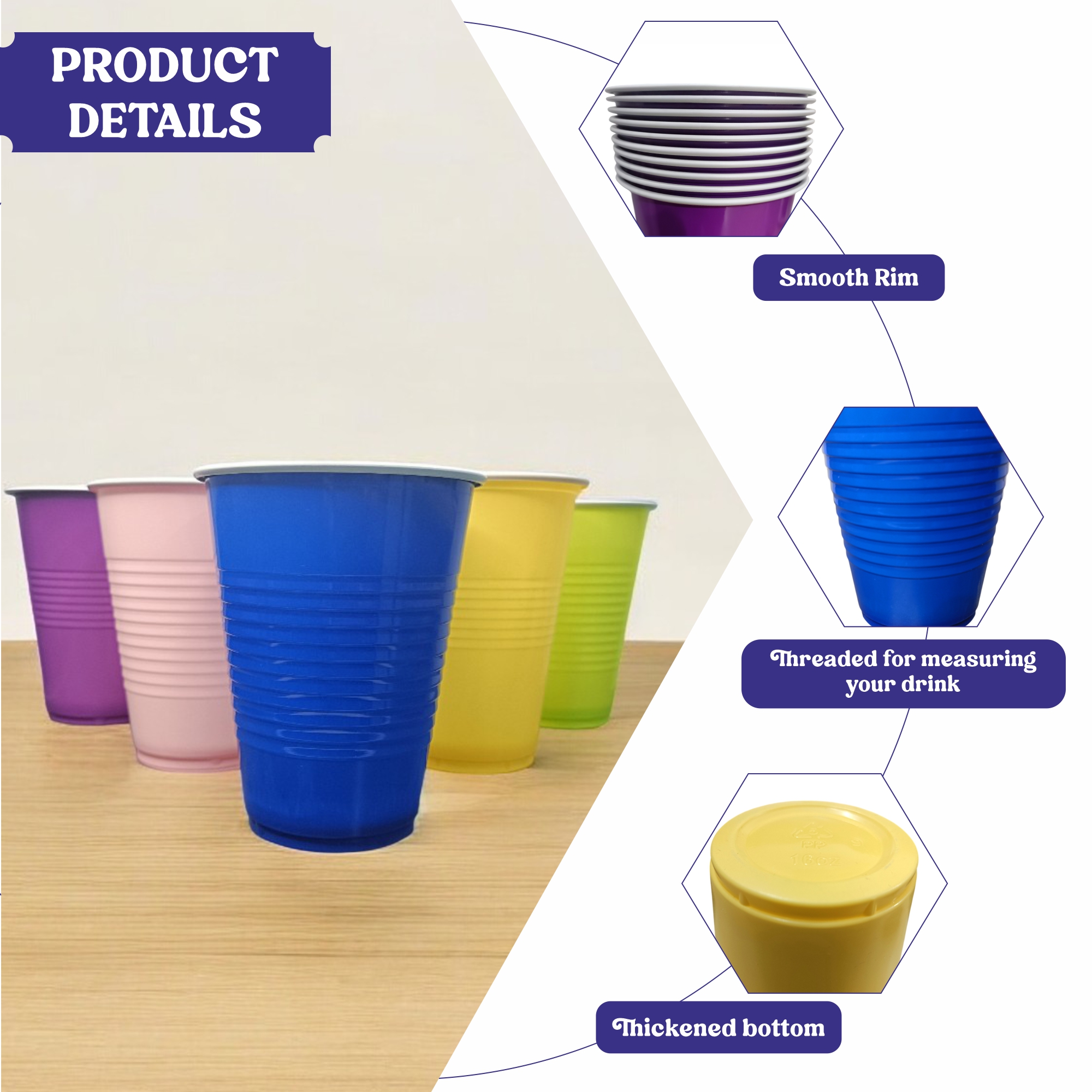 Multicolor Pong Glasses Set of 50-450ml | Reusable Beer Pong Drinking Cups | Party Glasses for Christmas New Year  Bachelor Wedding Retirement Parties & Games - 10 pcs Each Color