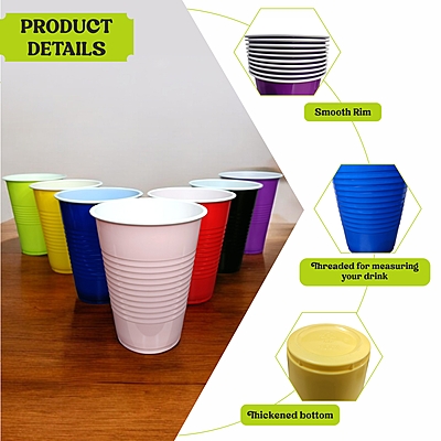 Multicolor Glasses Set of 70 - 450ml Reusable Drinking Glasses for Diwali Holi New Year Bachelor Parties Halloween & Christmas | Party Cups for Adults | Beer Pong-10 pcs Each Color