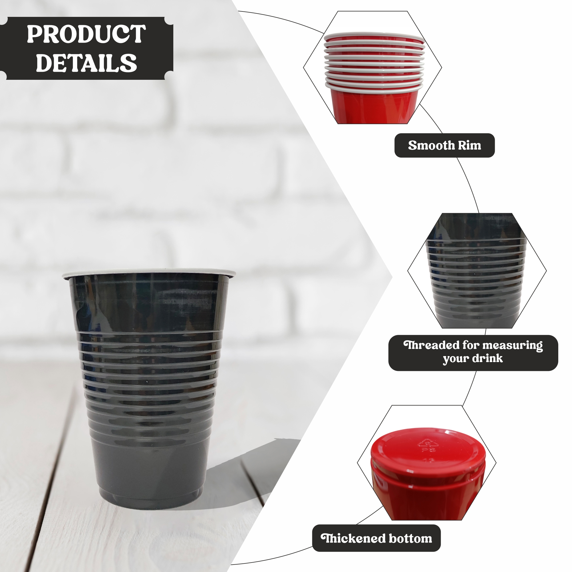 Red & Black Combo Set of 50 - 450ml Beer Pong Glasses | Reusable Drinking Glasses for Party Bachelor Wedding & Retirement Celebrations |25 pcs Each Color