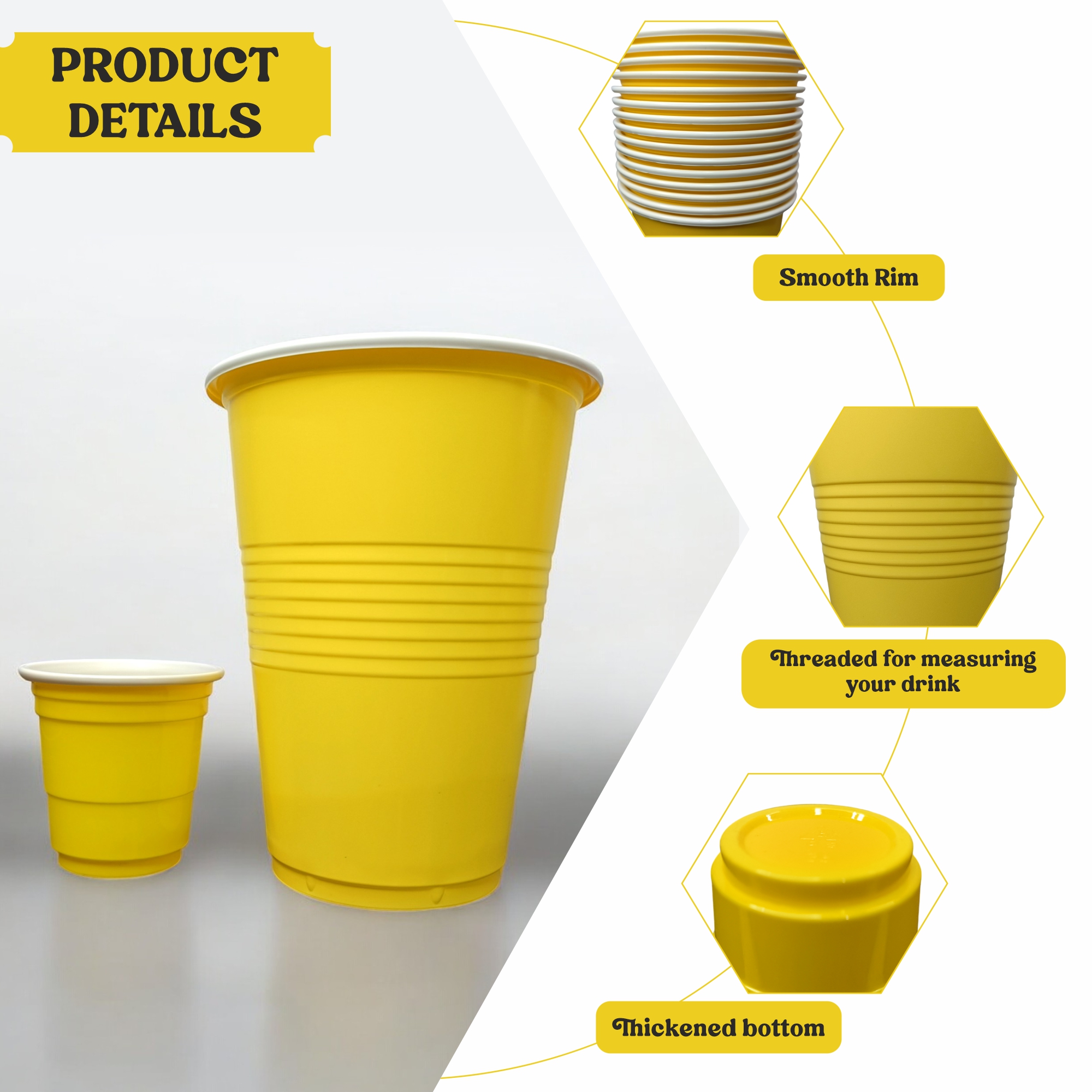 Set of 20 Combo Pack | 10 Yellow Pong Glasses 450ml & 10 Yellow Shot Glasses 60ml | Reusable Party Drinking Cups for Beer Pong, Shots, Events & Celebrations – Party Drinking Cups