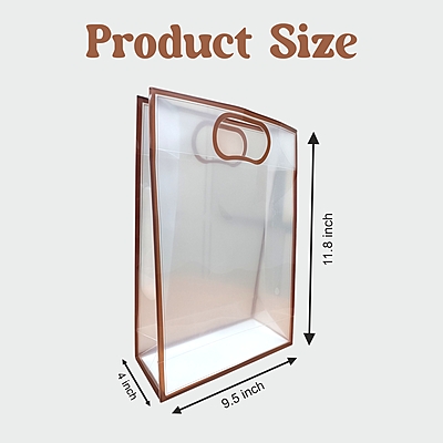 Pack of 6 Transparent Goodie Bags | Clear Medium Gift Bags for Return Gifts, Party Favors, Birthday, Wedding, Baby Shower | Brown Gift Bags