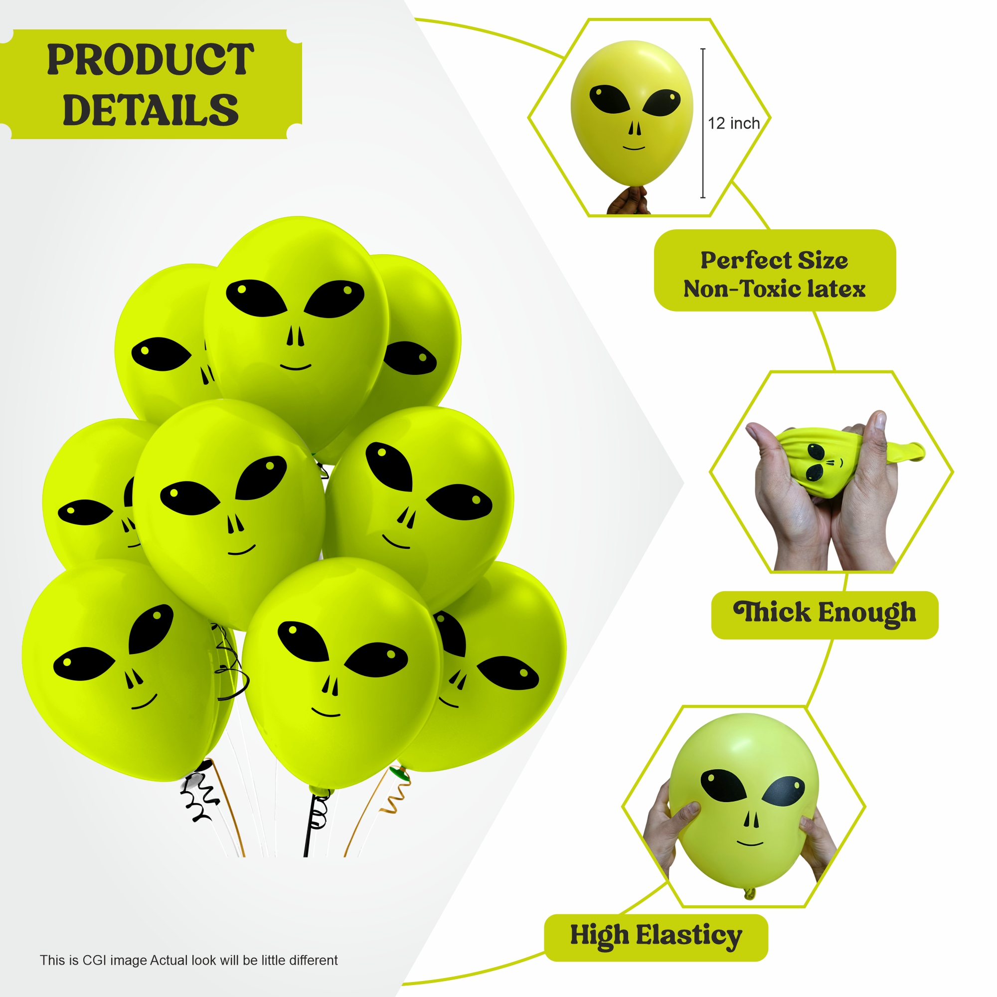 10pcs Green Alien Party Balloons - Alien Themed Birthday Baby Shower Party Decorations Supplies Decor Balloon