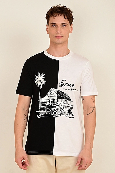 Men's Colour Block Printed Tshirt