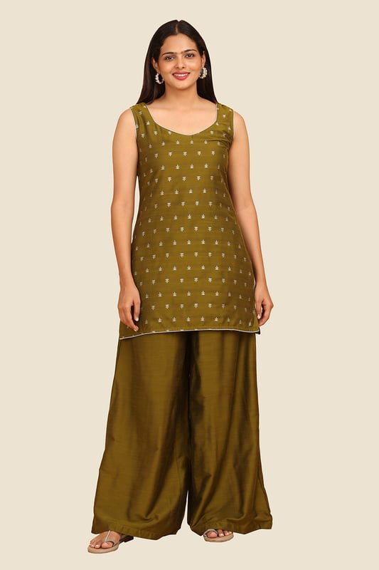 Women's Sleeveless Jacquard Short Kurta