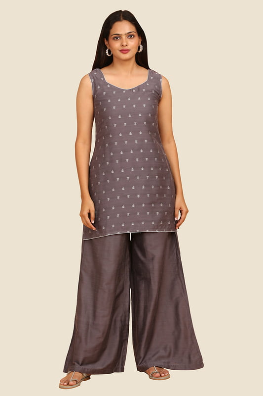 Women's Sleeveless Jacquard Short Kurta