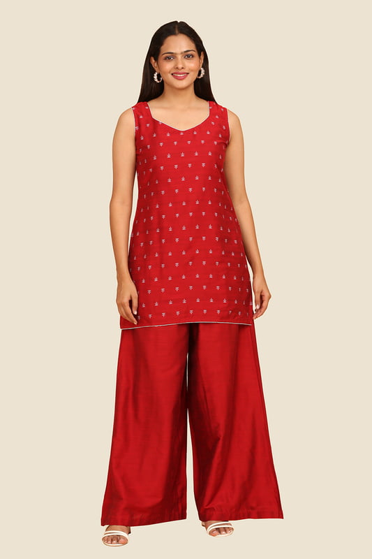 Women's Sleeveless Jacquard Short Kurta