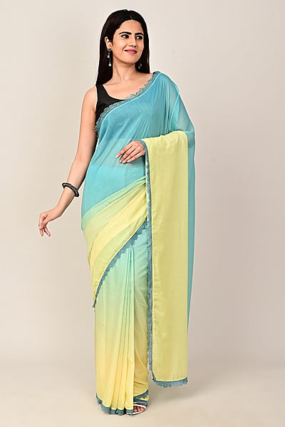 Women's Coastal Ombre Saree - Tealscape