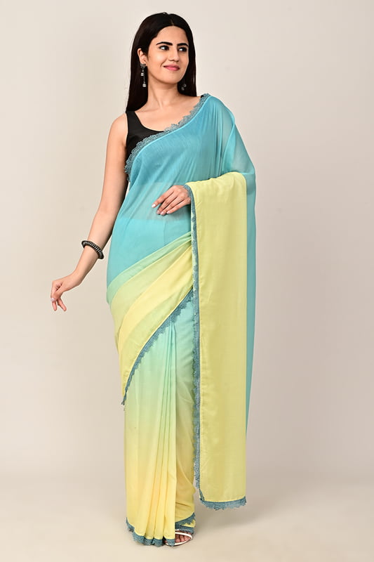 Women's Coastal Ombre Saree - Tealscape