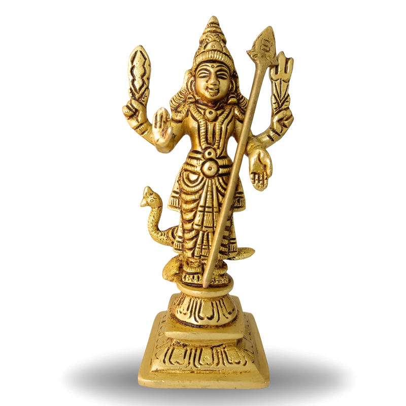 Pure Brass Lord Murugan Idol | Handcrafted by Tamil Nadu Artisans | Traditional Pooja Murti | Home Temple & Spiritual Décor – 708 g