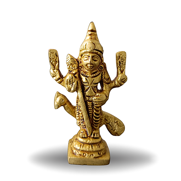 Pure Brass Murugan with Peacock Idol Medium Size, Hand Crafted by Tamil Nadu Artisans, Handmade Hindu Pooja Statue 141 gram