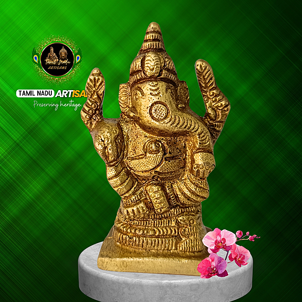 Pure Brass Vinayagar Flat Base – 205 g  | 100% Pure Brass | 205 g | Hand Crafted by Tamil Nadu Artisans, stable flat base | Ideal for daily pooja & vastu placement