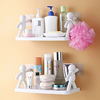 Human Shape ABS Stand | (Pack of 1) Self Adhesive Wall Mounted Shelf | No Drill Bathroom Storage Rack | Multipurpose Shelf for Kitchen Organizer, Bathroom, Kitchen & Bedroom