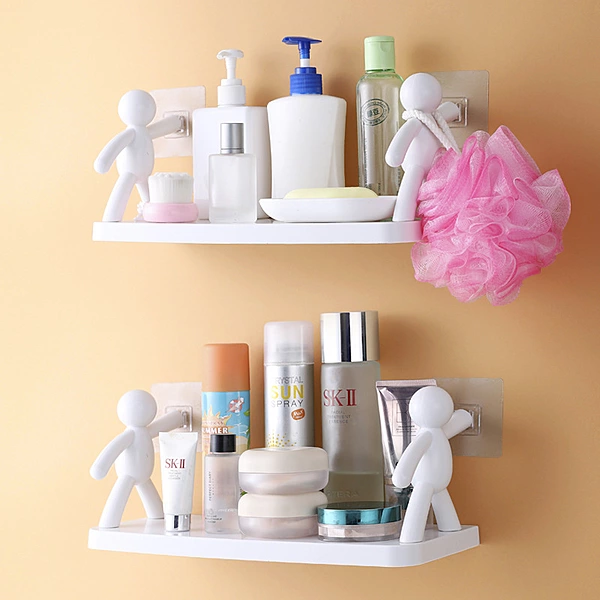 Human Shape ABS Stand | (Pack of 1) Self Adhesive Wall Mounted Shelf | No Drill Bathroom Storage Rack | Multipurpose Shelf for Kitchen Organizer, Bathroom, Kitchen & Bedroom