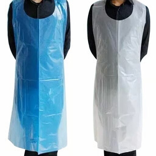 Disposable Plastic Apron (Pack of 100) | Waterproof Dental & Medical PPE Aprons | White & Blue