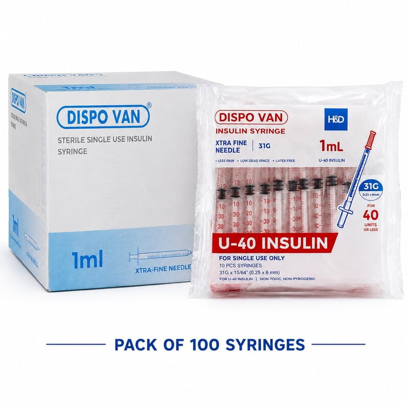 HMD Dispo Van Insulin Syringe 1ml U-40 31G 15/64 Inch Needle