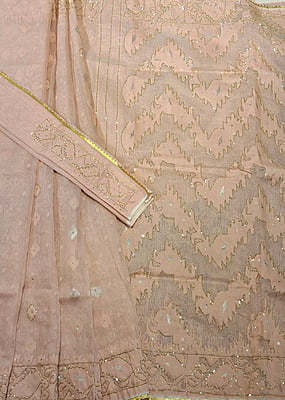 Peach Pink Jamdani Saree with Golden Katdana Work Peach Pink Jamdani Saree with Golden Katdana Work