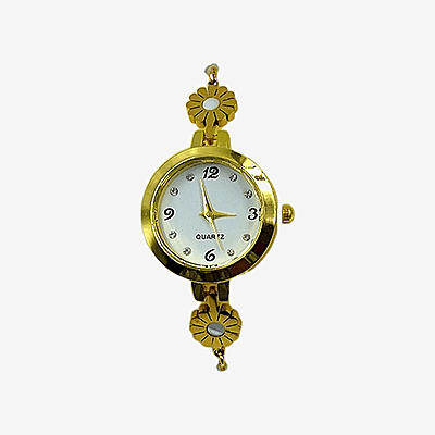 Gold Pearl Bracelet Watch - Elegant Floral Quartz Timepiece