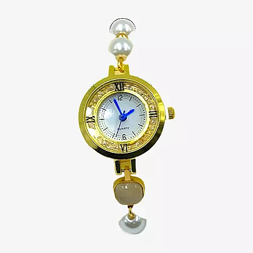 Elegant Gold Pearl Square Bracelet Watch for Women - Analog Quartz